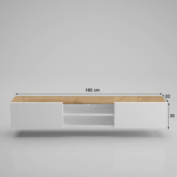 Meuble TV suspendu LONA 180 cm à 2 portes 2 niches - Blanc - HomeDeco
