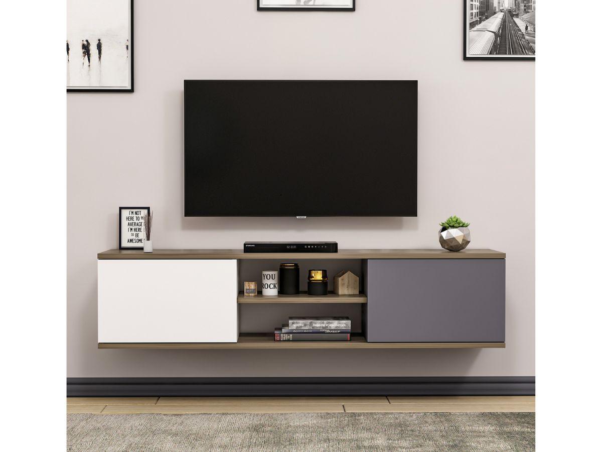 Meuble TV Mural Ayze Anthracite-Blanc-Naturel HomeDeco.ma