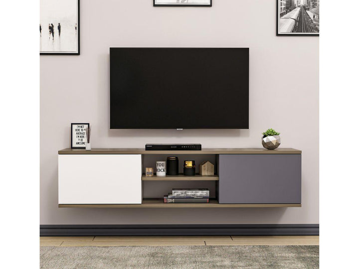 Meuble TV Mural Ayze 160 cm - Anthracite-Blanc-Naturel - HomeDeco