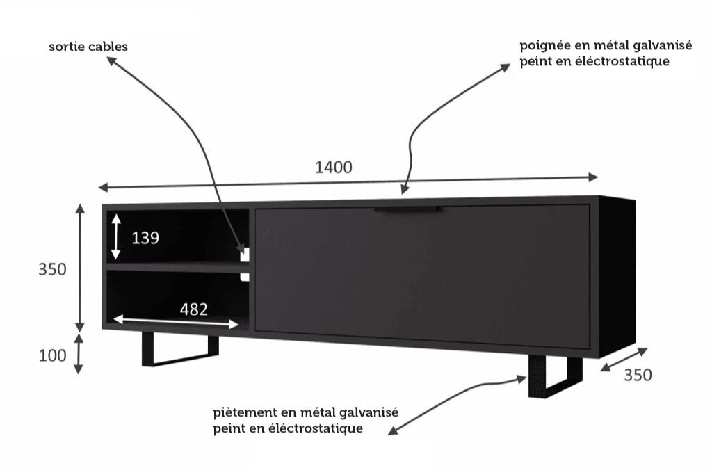 Table TV N-SMAR 140cm - Gris Anthracite - Salon et séjour HomeDeco.ma