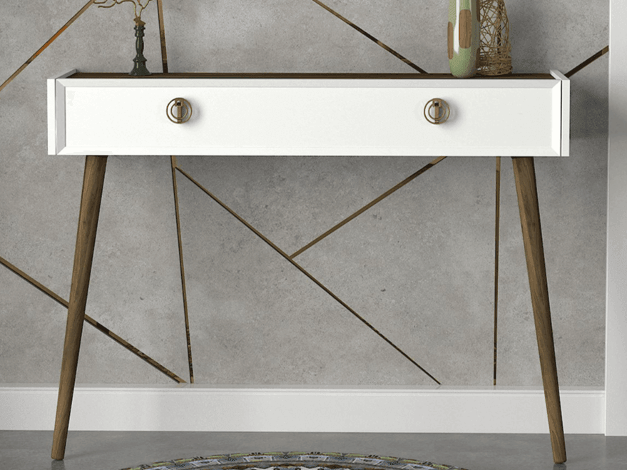 Console NADYA 120cm - Blanc et Noyer - Ameublement intérieur Maroc - HomeDeco