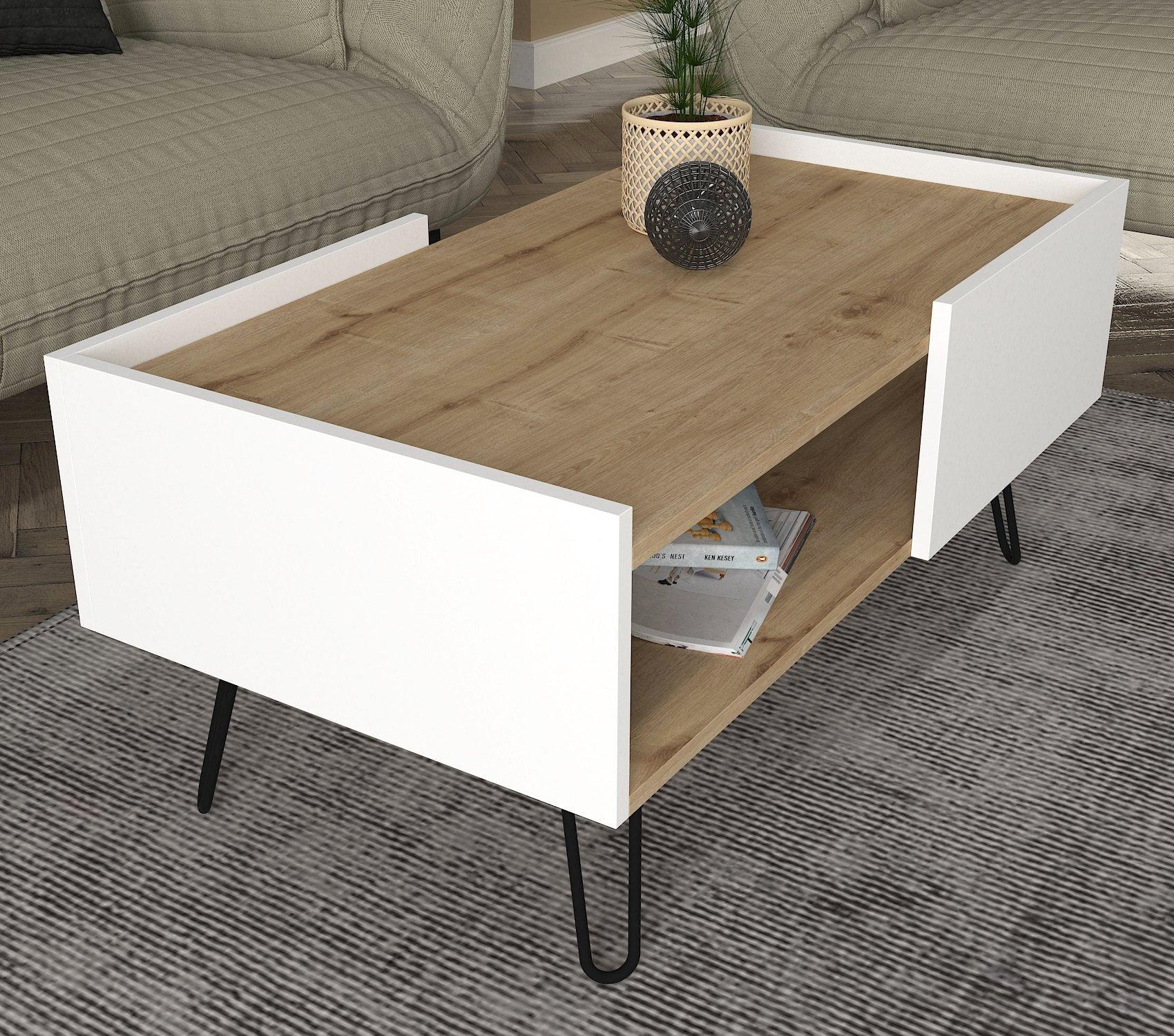 Table basse NINA -chêne et blanc- 100cm HomeDeco.ma