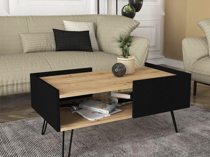 Table basse NINA -chêne et noir- 100cm HomeDeco.ma