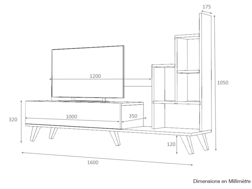 Meuble TV OGNIB avec rangement - Blanc et chêne - Salon et séjour HomeDeco.ma