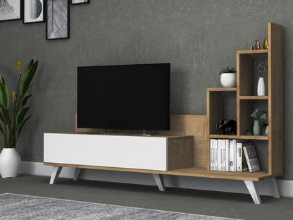 Meuble TV OGNIB avec rangement - Blanc et chêne - Salon et séjour HomeDeco.ma