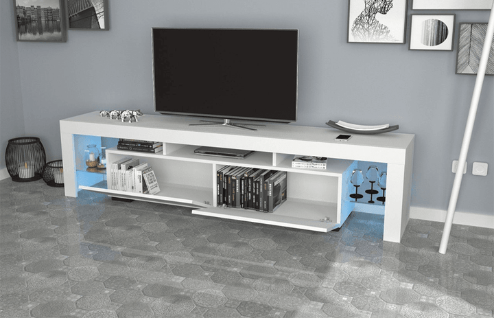 Meuble TV 200cm avec éclairage LED OTIS - Noir et Blanc - HomeDeco