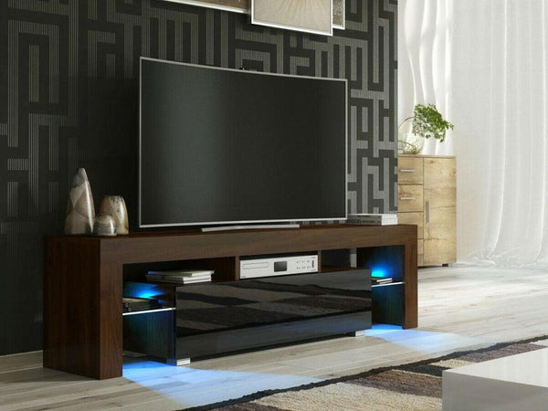 OTIS 150CM - Meuble TV avec éclairage LED - Wengé et Noir - HomeDeco