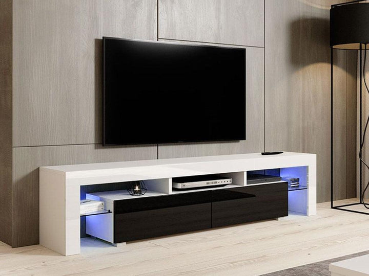 Meuble TV 200cm avec éclairage LED OTIS - Noir et Blanc - HomeDeco