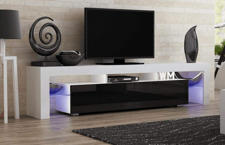 Meuble TV 200cm avec éclairage LED OTIS - Noir et Blanc - HomeDeco