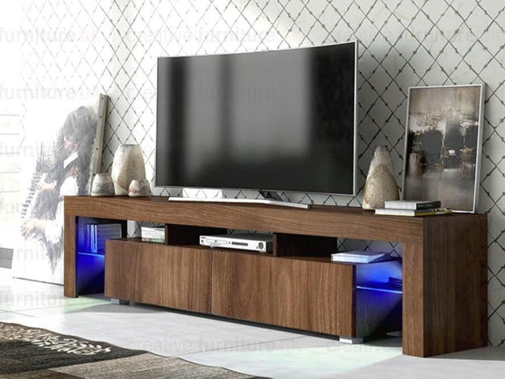 Meuble TV avec éclairage LED 200cm - Effet Noyer - HomeDeco