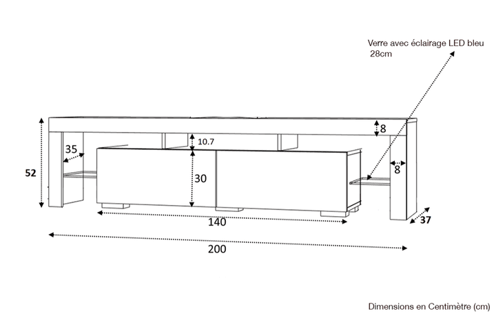 Meuble TV avec éclairage LED 200cm - Effet Noyer - HomeDeco