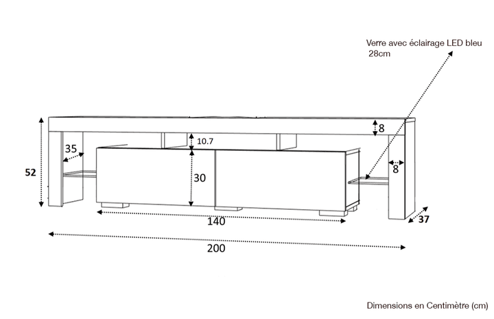 Meuble TV 200cm avec éclairage LED OTIS - Noir et Blanc - HomeDeco