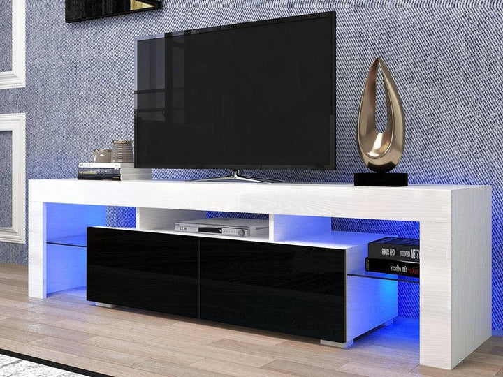 Meuble TV 200cm avec éclairage LED OTIS - Noir et Blanc - HomeDeco