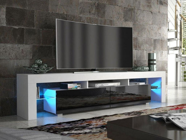 Meuble TV 200cm avec éclairage LED OTIS - Noir et Blanc - HomeDeco