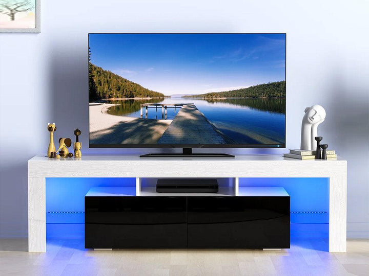 Meuble TV 200cm avec éclairage LED OTIS - Noir et Blanc - HomeDeco