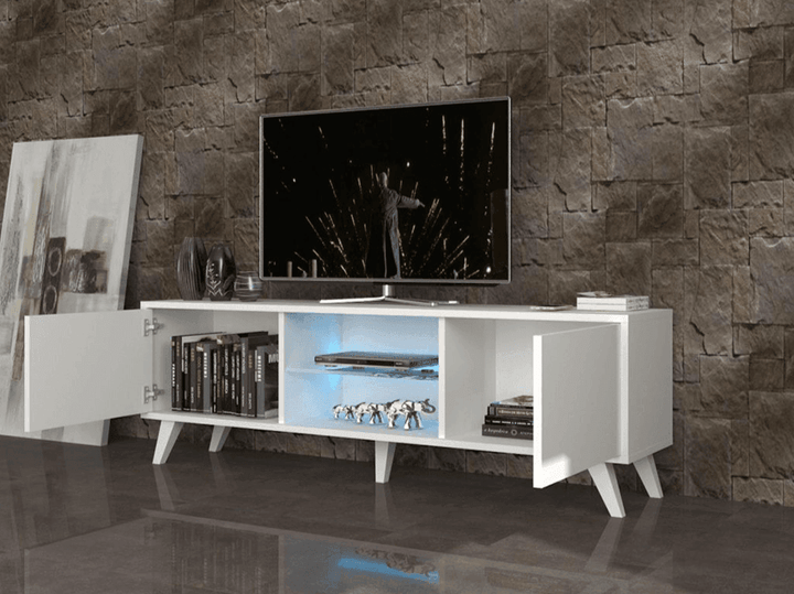 Stand TV PRONTO 150CM BLANC - Meuble TV avec éclairage LED - HomeDeco