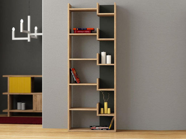 Bibliothèque-Étagères de rangement OPPA 166 cm - Chêne et Gris - HomeDeco