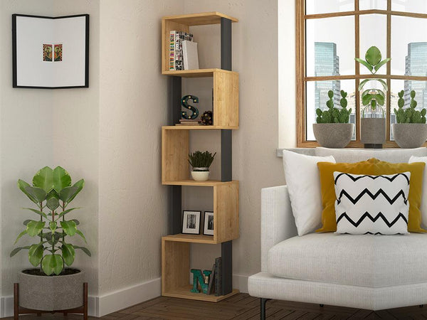 Bibliothèque-Étagères de rangement PIRI 161 cm - Chêne et Gris - HomeDeco
