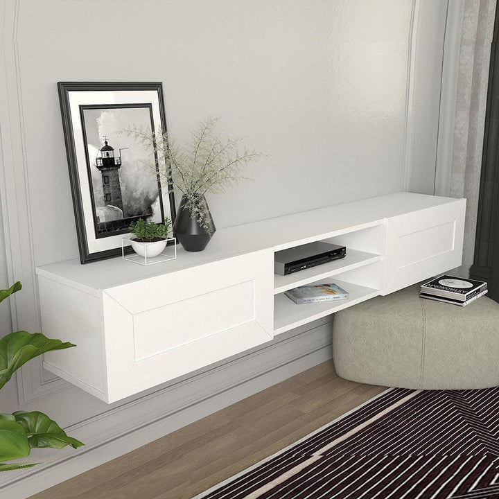 Meuble TV suspendu PIUMA 180 cm de 2 portes - Blanc classique - HomeDeco