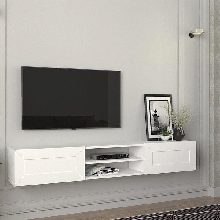 Meuble TV suspendu PIUMA 180 cm de 2 portes - Blanc classique - HomeDeco