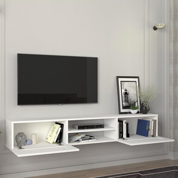 Meuble TV suspendu PIUMA 180 cm de 2 portes - Blanc classique - HomeDeco