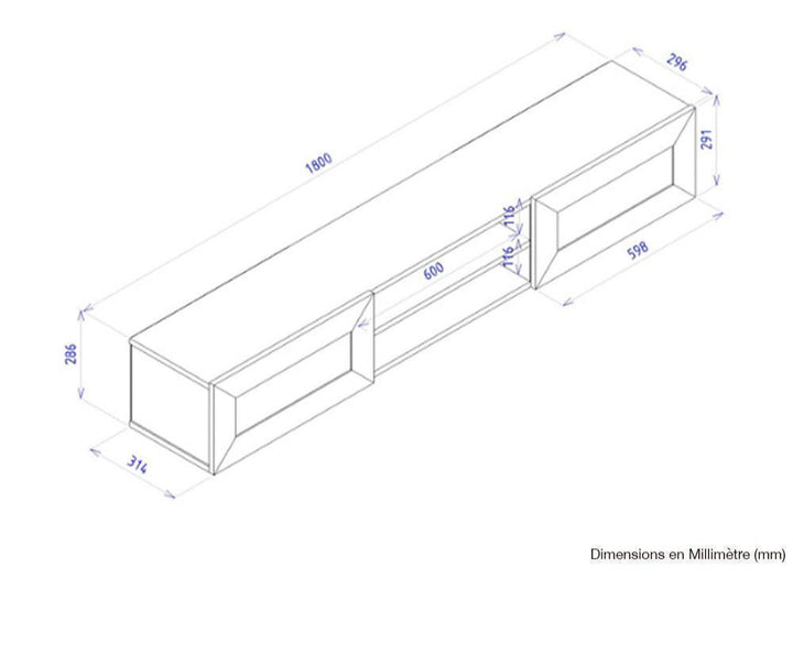 Meuble TV suspendu PIUMA 180 cm de 2 portes - Blanc classique - HomeDeco