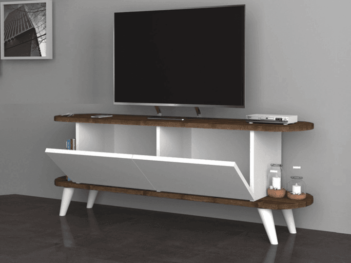 PRAS 140CM - Meuble TV - Noyer et Blanc - HomeDeco