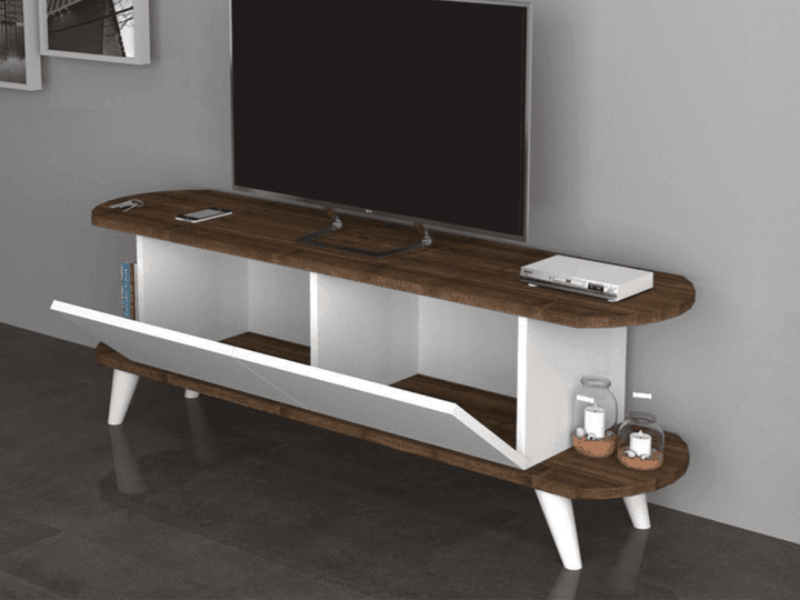 PRAS 140CM - Meuble TV - Noyer et Blanc - HomeDeco