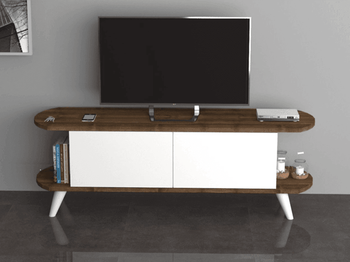 PRAS 140CM - Meuble TV - Noyer et Blanc - HomeDeco