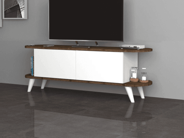 PRAS 140CM - Meuble TV - Noyer et Blanc - HomeDeco