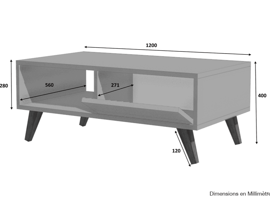 Table Basse MIRA 120cm - Blanc et noyer - Salon et séjour HomeDeco.ma