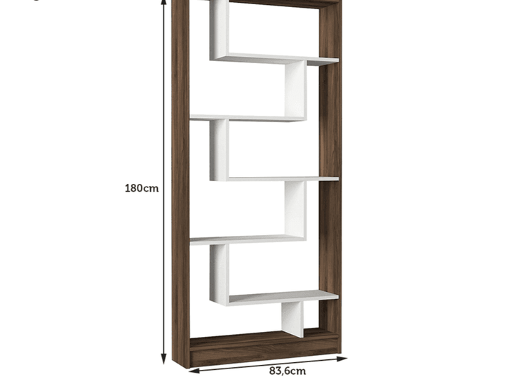Bibliothèque RUPERT 180cm - Blanc et Noyer - étagères de rangement - HomeDeco