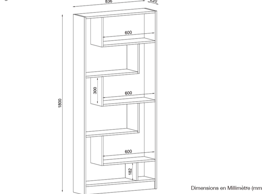 Bibliothèque RUPERT 180cm - Blanc et Noyer - étagères de rangement HomeDeco.ma