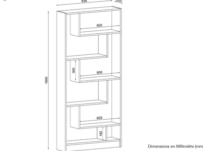 Bibliothèque RUPERT 180cm - Blanc et Noyer - étagères de rangement HomeDeco.ma