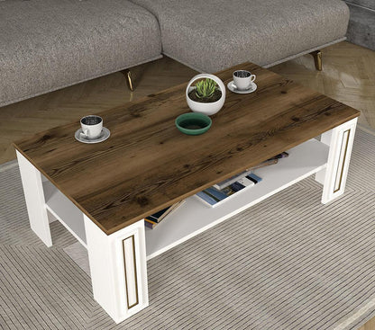 Table Basse SANSA - Blanc, Noyer et doré - Salon et Séjour HomeDeco.ma