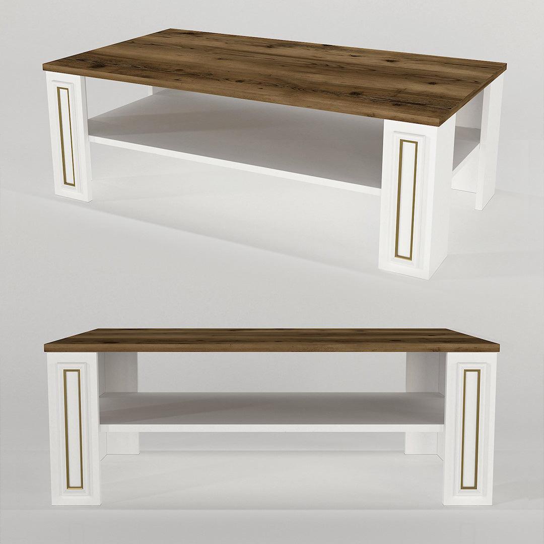 Table Basse SANSA - Blanc, Noyer et doré - Salon et Séjour HomeDeco.ma