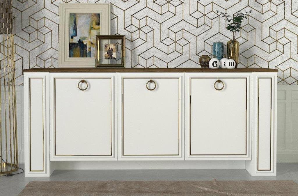 Buffet Console SANSA - Blanc, Noyer et Doré - Entrée et séjour HomeDeco.ma