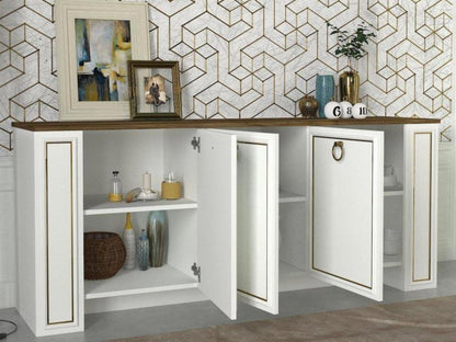 Buffet Console SANSA - Blanc, Noyer et Doré - Entrée et séjour HomeDeco.ma