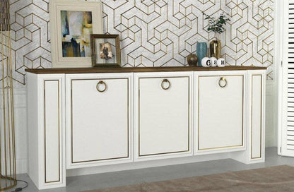 Buffet Console SANSA - Blanc, Noyer et Doré - Entrée et séjour HomeDeco.ma