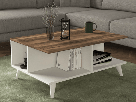 Table basse SEDDRAE - Blanc et Noyer - Salon et séjour HomeDeco.ma