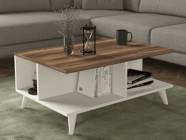 Table basse SEDDRAE - Blanc et Noyer - Salon et séjour - HomeDeco