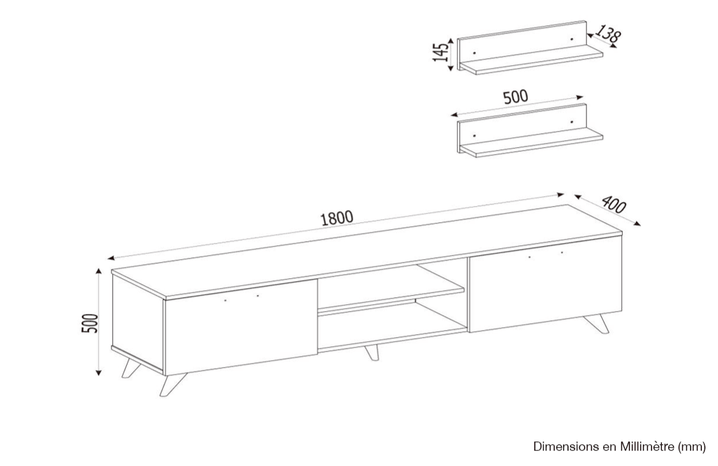 Meuble TV SELCAEG 180cm - Blanc et Noyer - Salon et séjour HomeDeco.ma