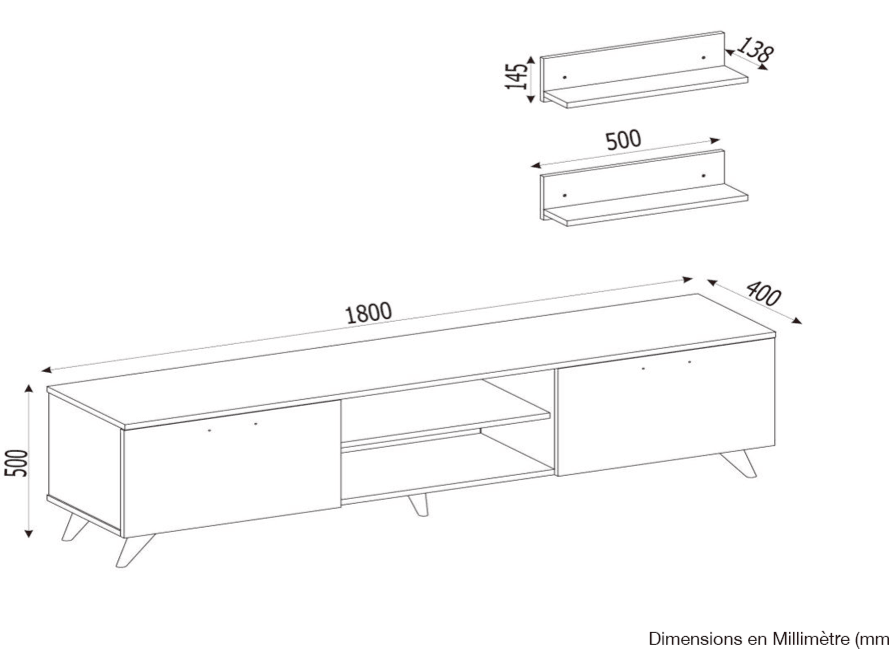 Meuble TV AYDEN 180cm - Noyer et Blanc HomeDeco.ma