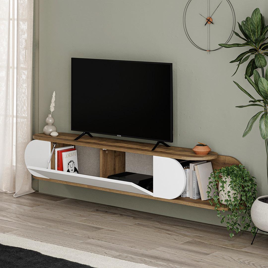 Meuble TV mural moderne TONE 180cm - Noyer et blanc HomeDeco.ma