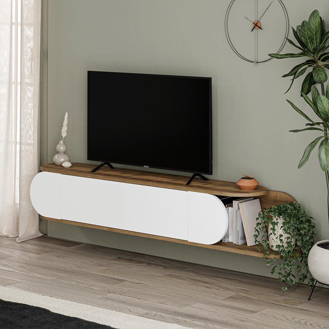 Meuble TV mural moderne TONE 180cm - Noyer et blanc HomeDeco.ma