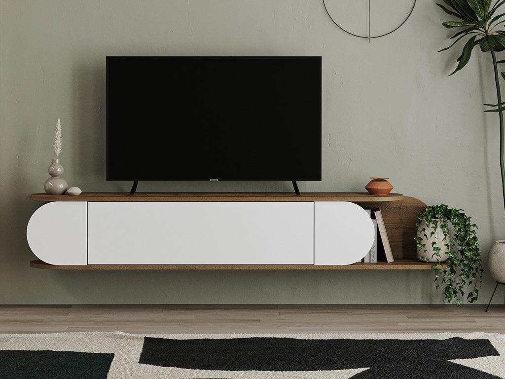 Meuble TV mural moderne TONE 180cm - Noyer et blanc HomeDeco.ma