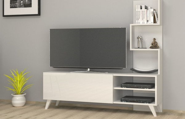 TROFMOC  140cm - Meuble TV avec rangement - Blanc.