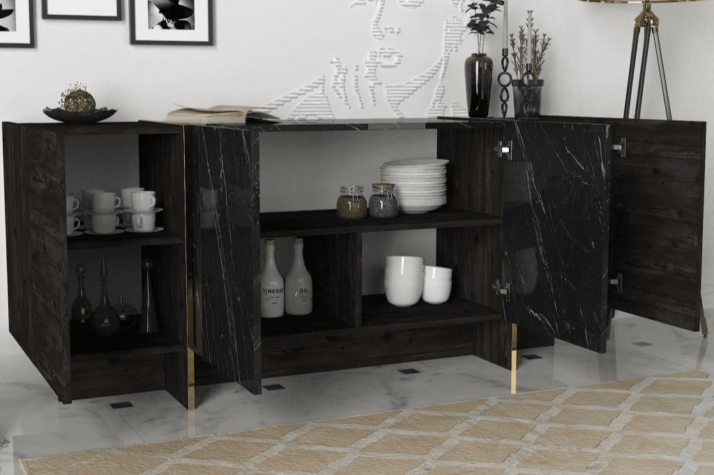 Buffet, Console VEYRON - Noir Charbon, Effet Marbre et Doré HomeDeco.ma