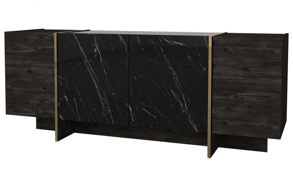 Buffet, Console VEYRON - Noir Charbon, Effet Marbre et Doré HomeDeco.ma