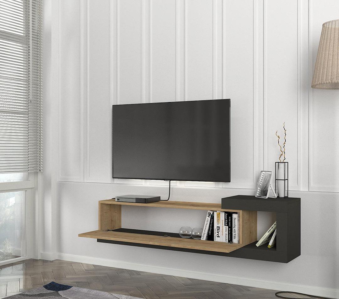 Meuble TV Suspendu VOLARE 150 cm - Gris anthracite et chêne HomeDeco.ma